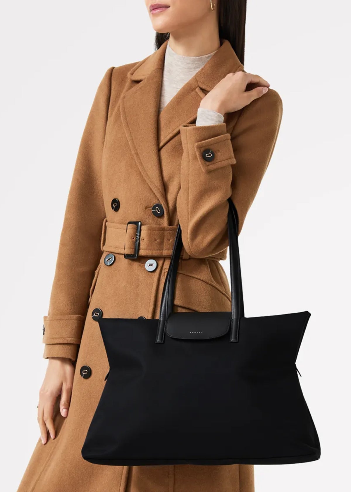 Medium Pockets Top Zip Black Tote Bag
