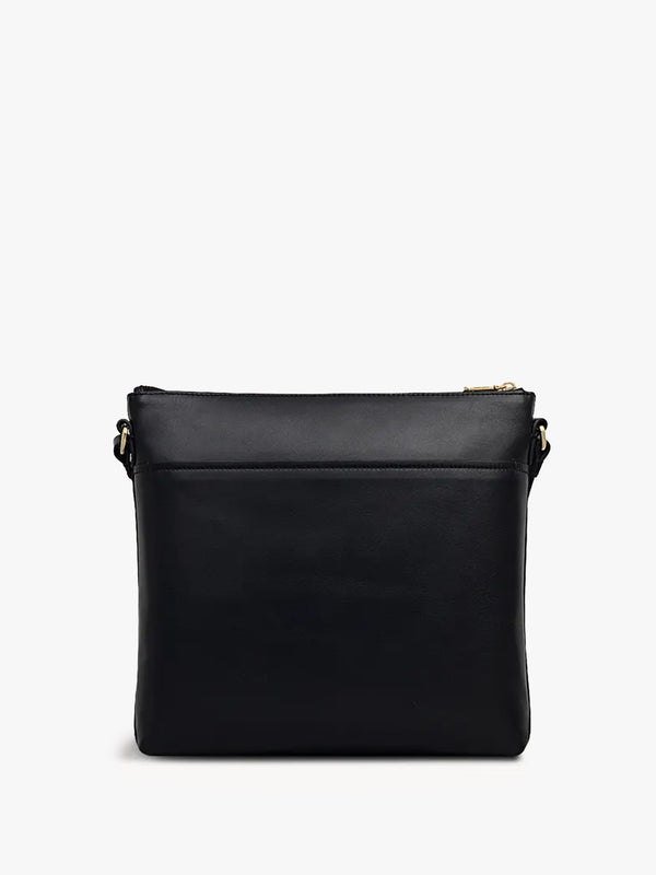 Large Pockets Top Zip NS Black Leather Cross-Body Bag