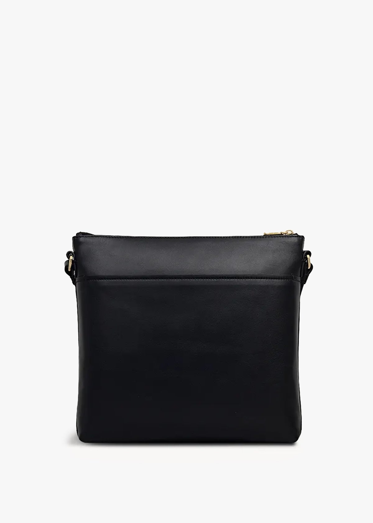 Large Pockets Top Zip NS Black Leather Cross-Body Bag