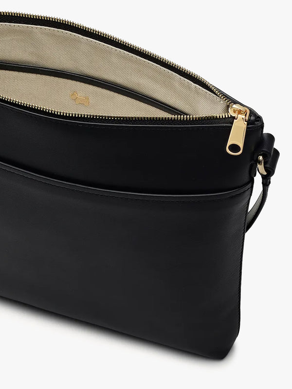 Large Pockets Top Zip NS Black Leather Cross-Body Bag