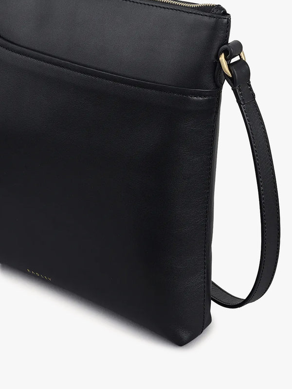 Large Pockets Top Zip NS Black Leather Cross-Body Bag