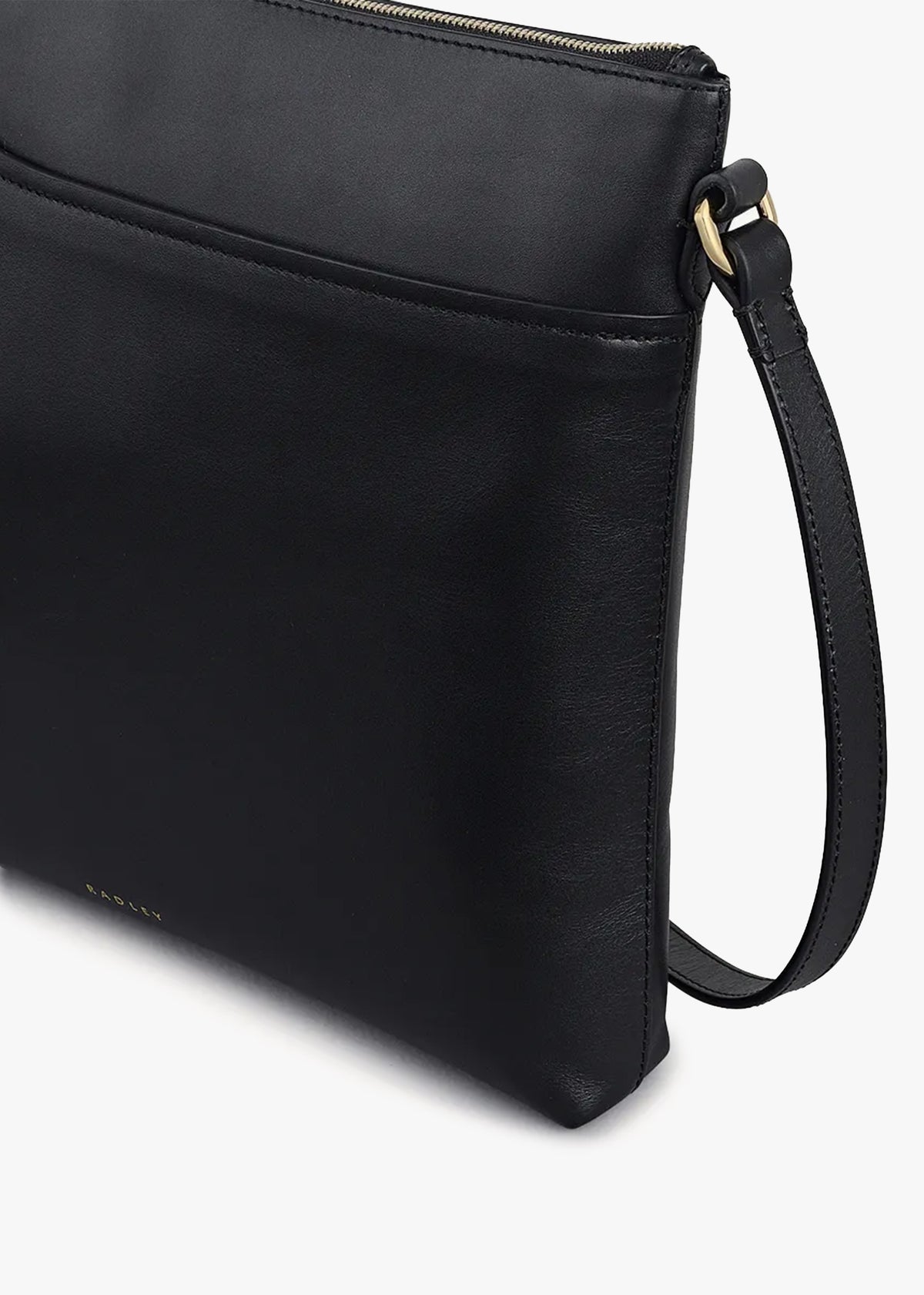 Large Pockets Top Zip NS Black Leather Cross-Body Bag