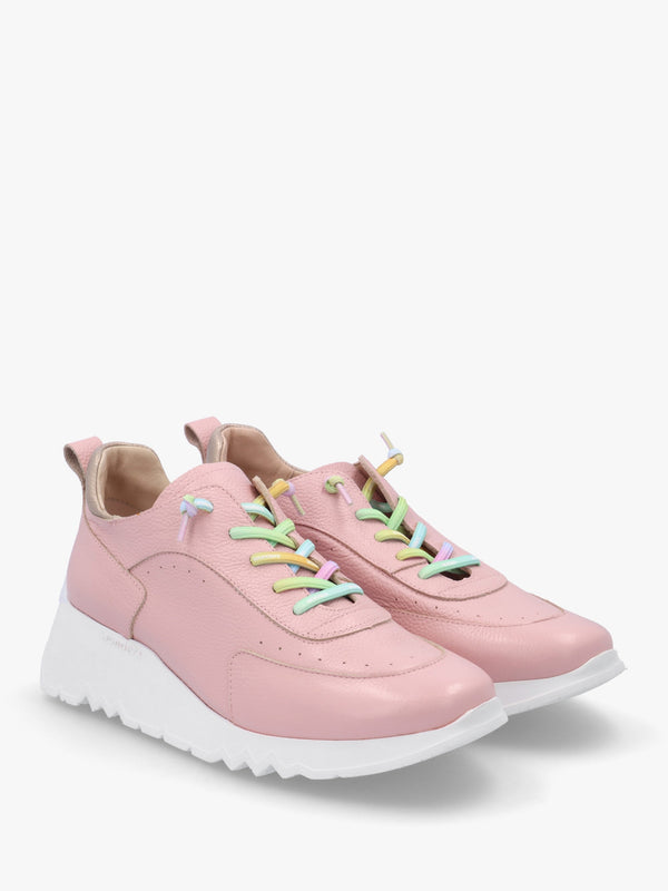 Cappella Pink Leather Low Wedge Trainers
