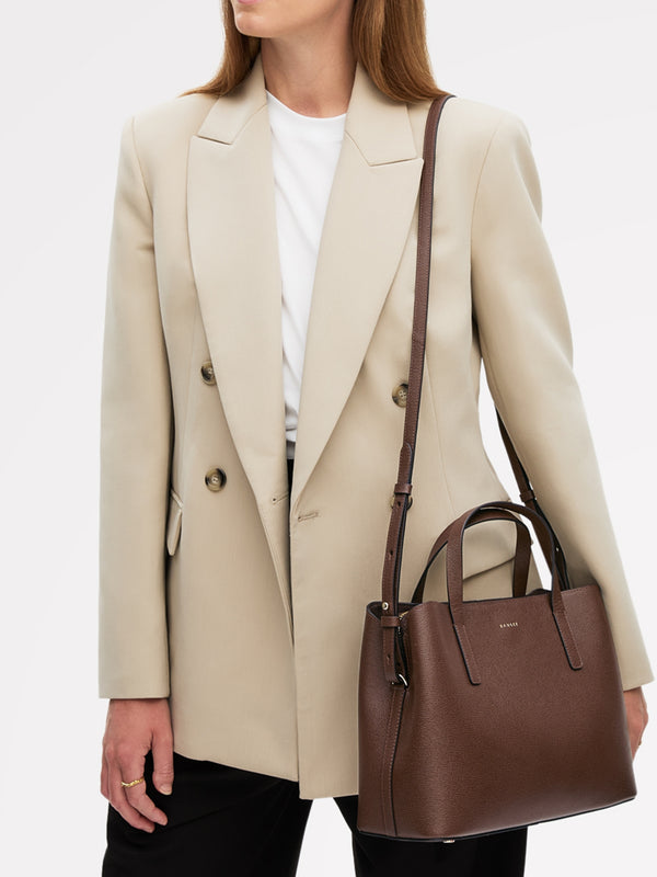 Medium Dukes Place Textured Chocolate Leather Grab Bag
