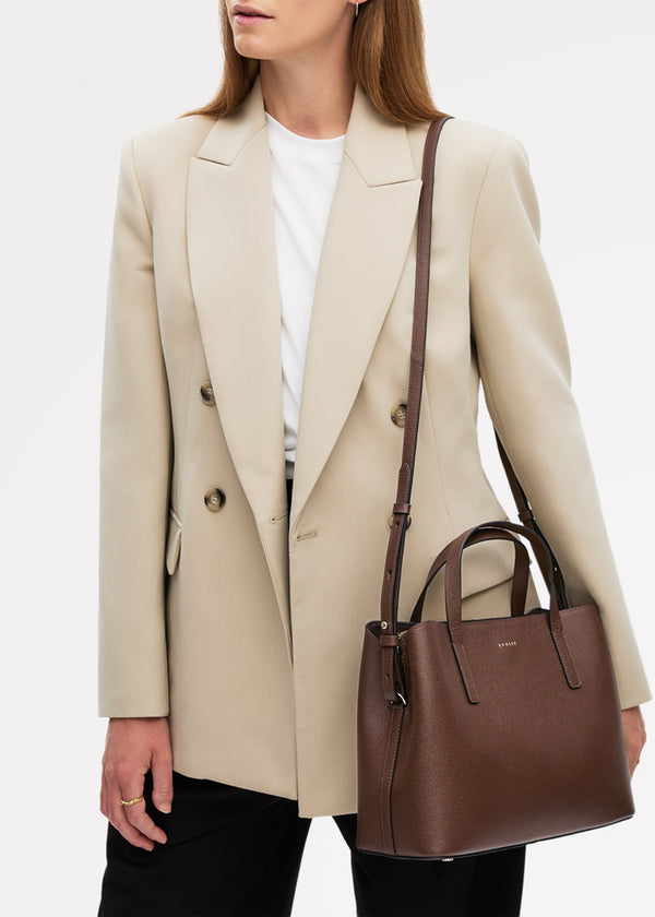Medium Dukes Place Textured Chocolate Leather Grab Bag