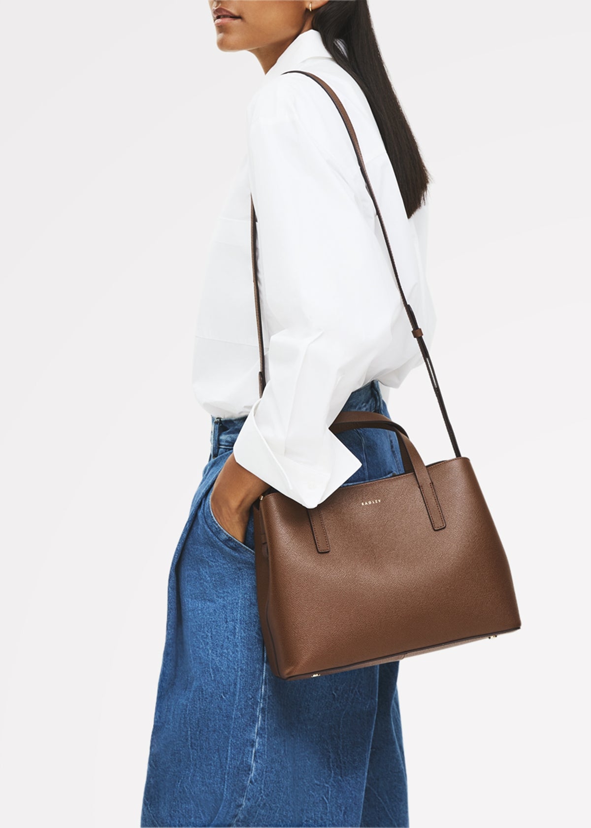 Medium Dukes Place Textured Chocolate Leather Grab Bag