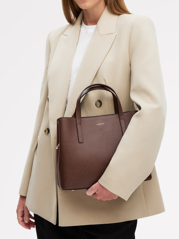 Medium Dukes Place Textured Chocolate Leather Grab Bag