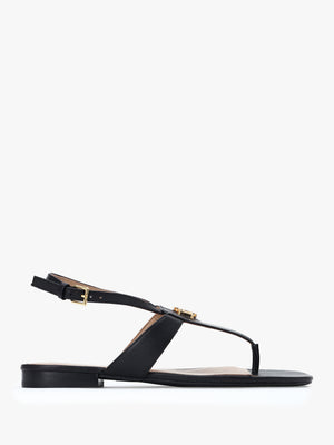Everley Black Calfskin Leather Toe Post Sandals