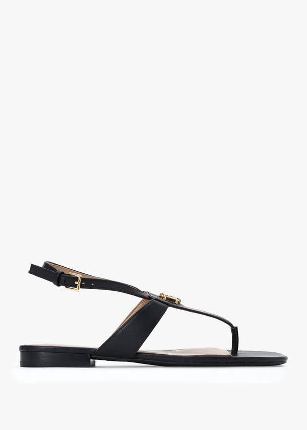 Everley Black Calfskin Leather Toe Post Sandals