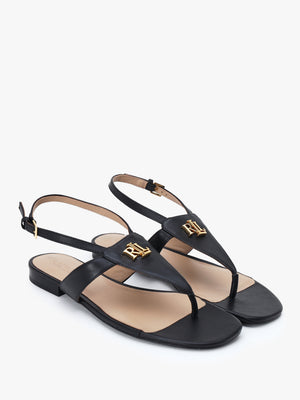 Everley Black Calfskin Leather Toe Post Sandals