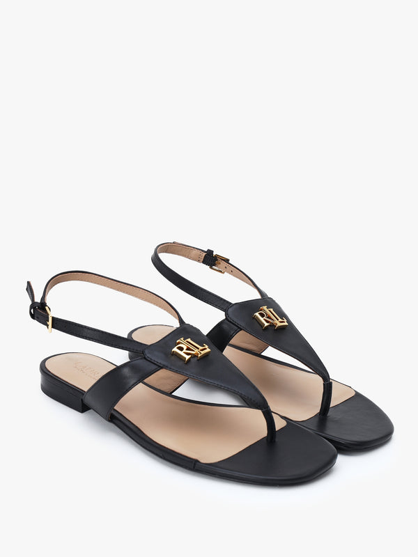 Everley Black Calfskin Leather Toe Post Sandals