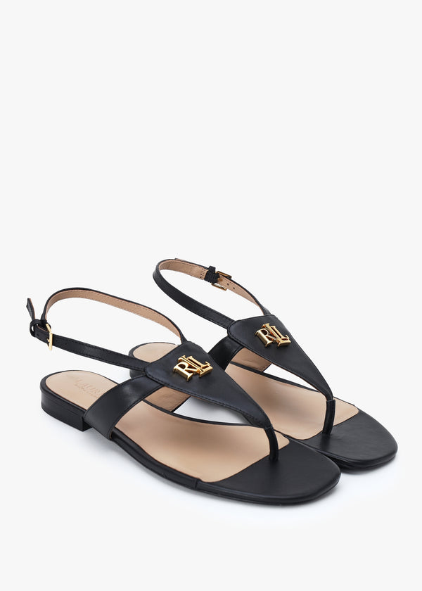 Everley Black Calfskin Leather Toe Post Sandals