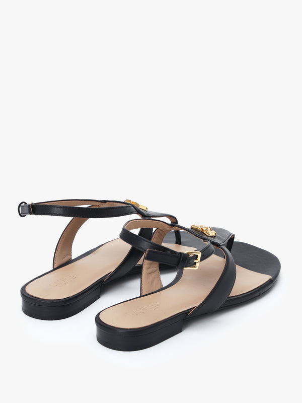 Everley Black Calfskin Leather Toe Post Sandals
