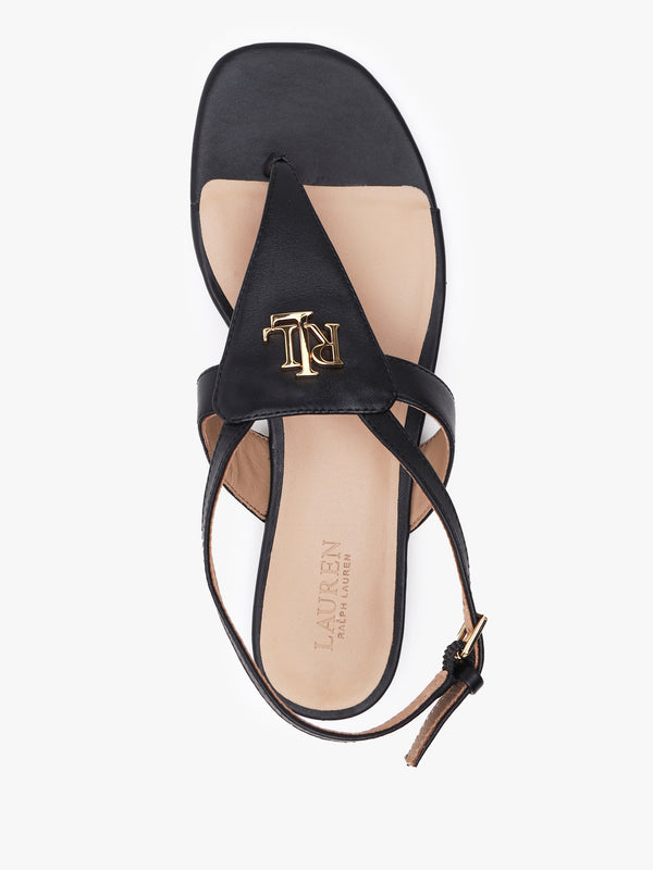 Everley Black Calfskin Leather Toe Post Sandals
