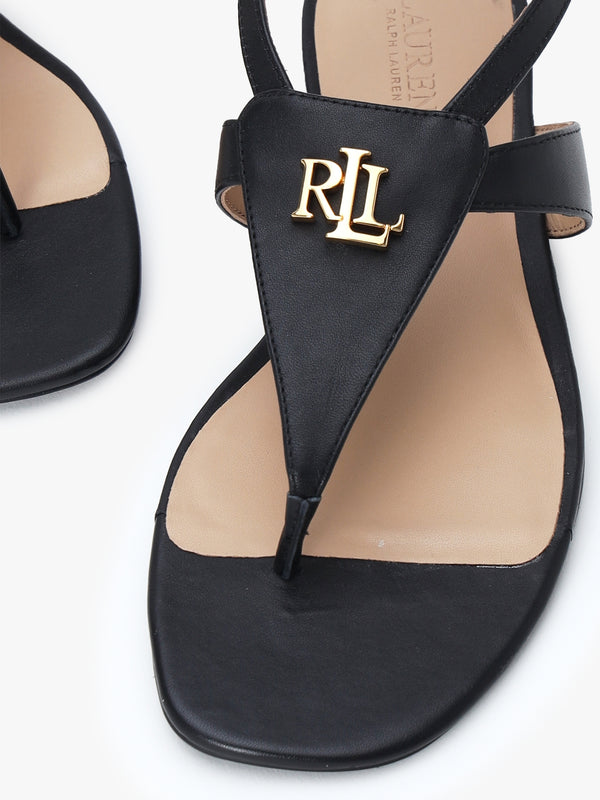 Everley Black Calfskin Leather Toe Post Sandals