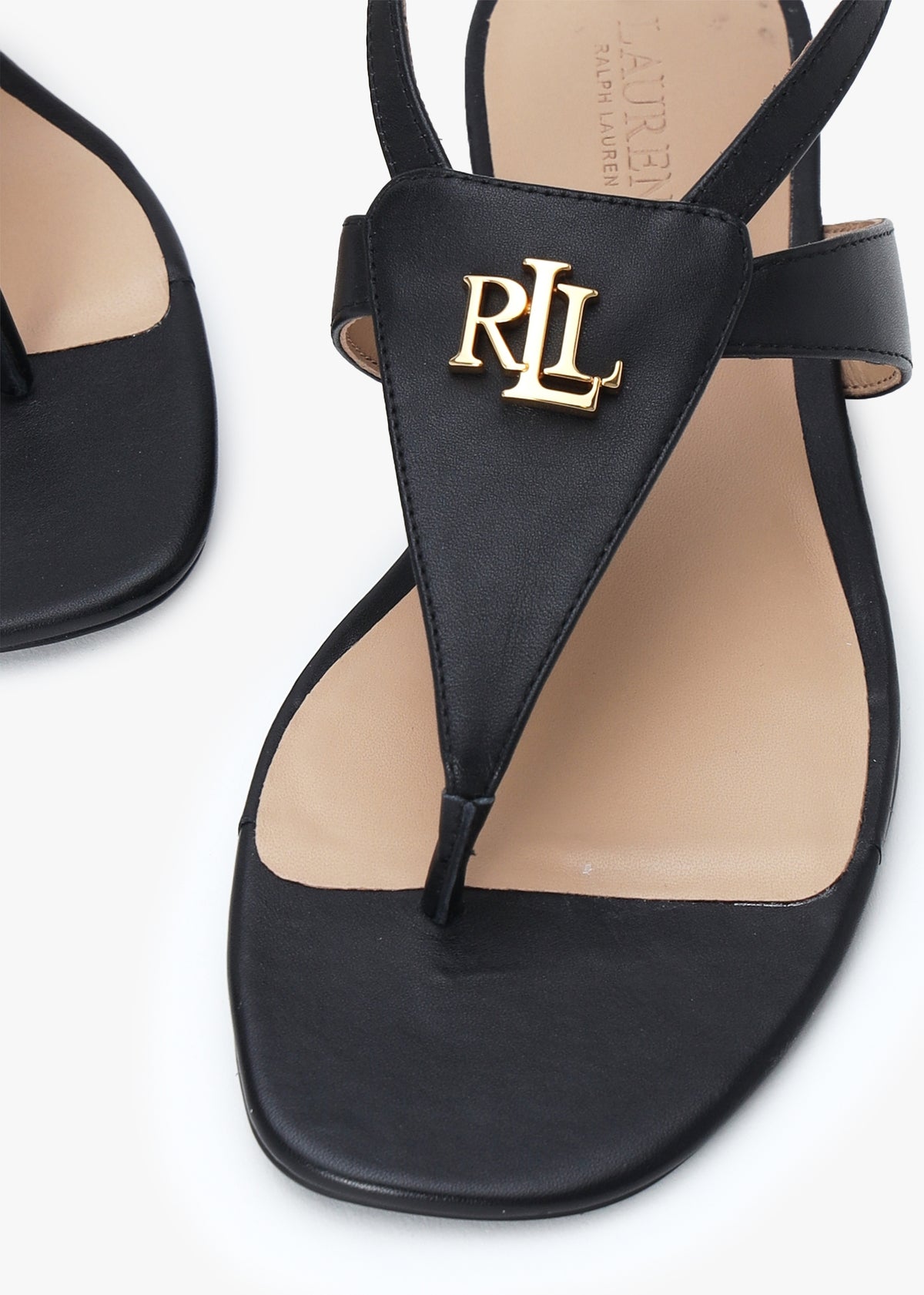 Everley Black Calfskin Leather Toe Post Sandals