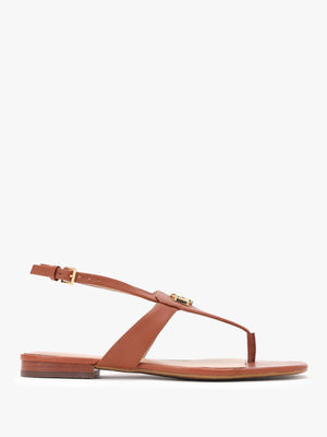 Everley Lauren Tan Calfskin Leather Toe Post Sandals