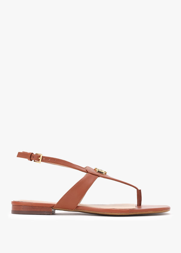 Everley Lauren Tan Calfskin Leather Toe Post Sandals
