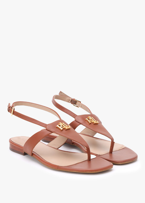 Everley Lauren Tan Calfskin Leather Toe Post Sandals