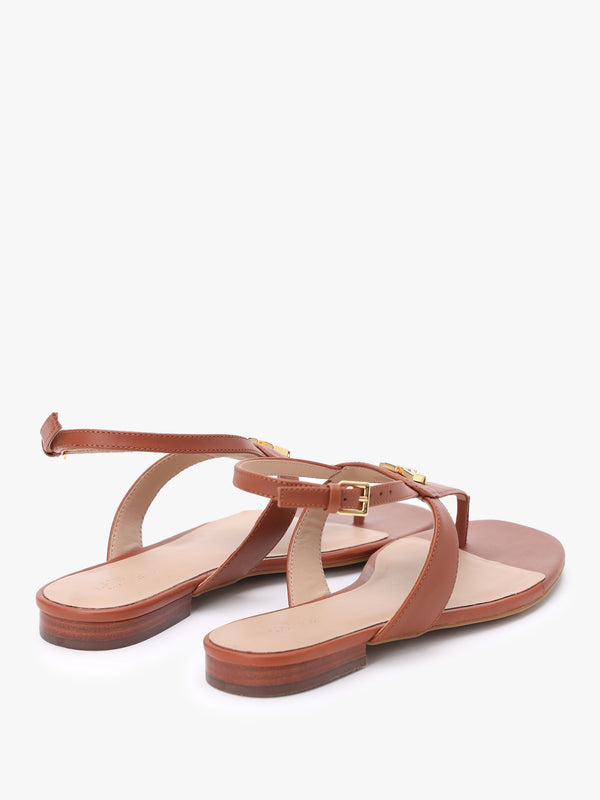 Everley Lauren Tan Calfskin Leather Toe Post Sandals