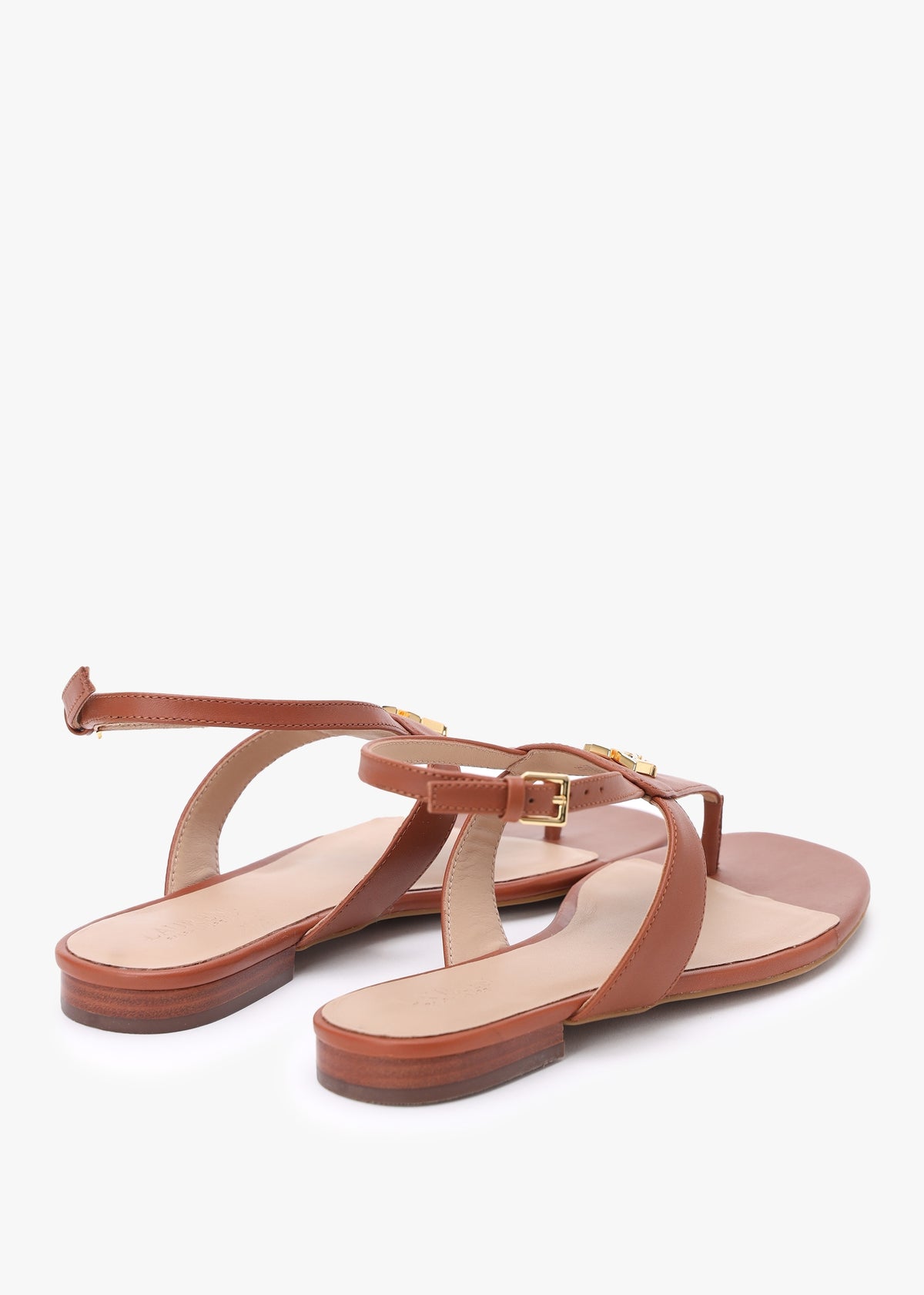 Everley Lauren Tan Calfskin Leather Toe Post Sandals