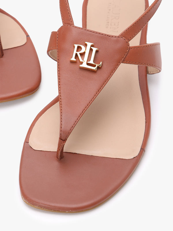 Everley Lauren Tan Calfskin Leather Toe Post Sandals