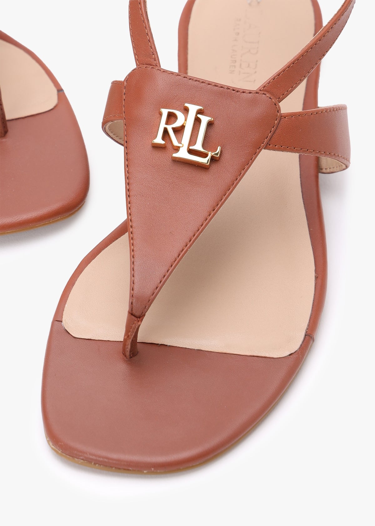 Everley Lauren Tan Calfskin Leather Toe Post Sandals