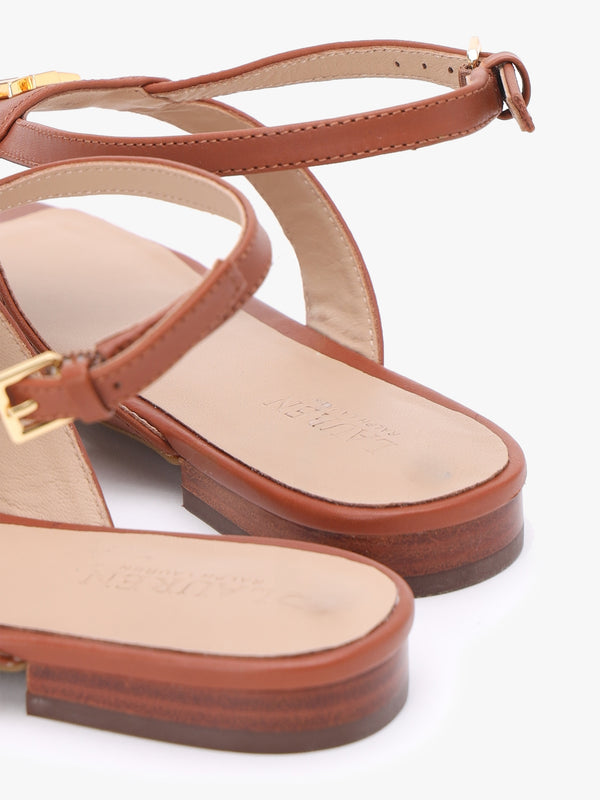 Everley Lauren Tan Calfskin Leather Toe Post Sandals