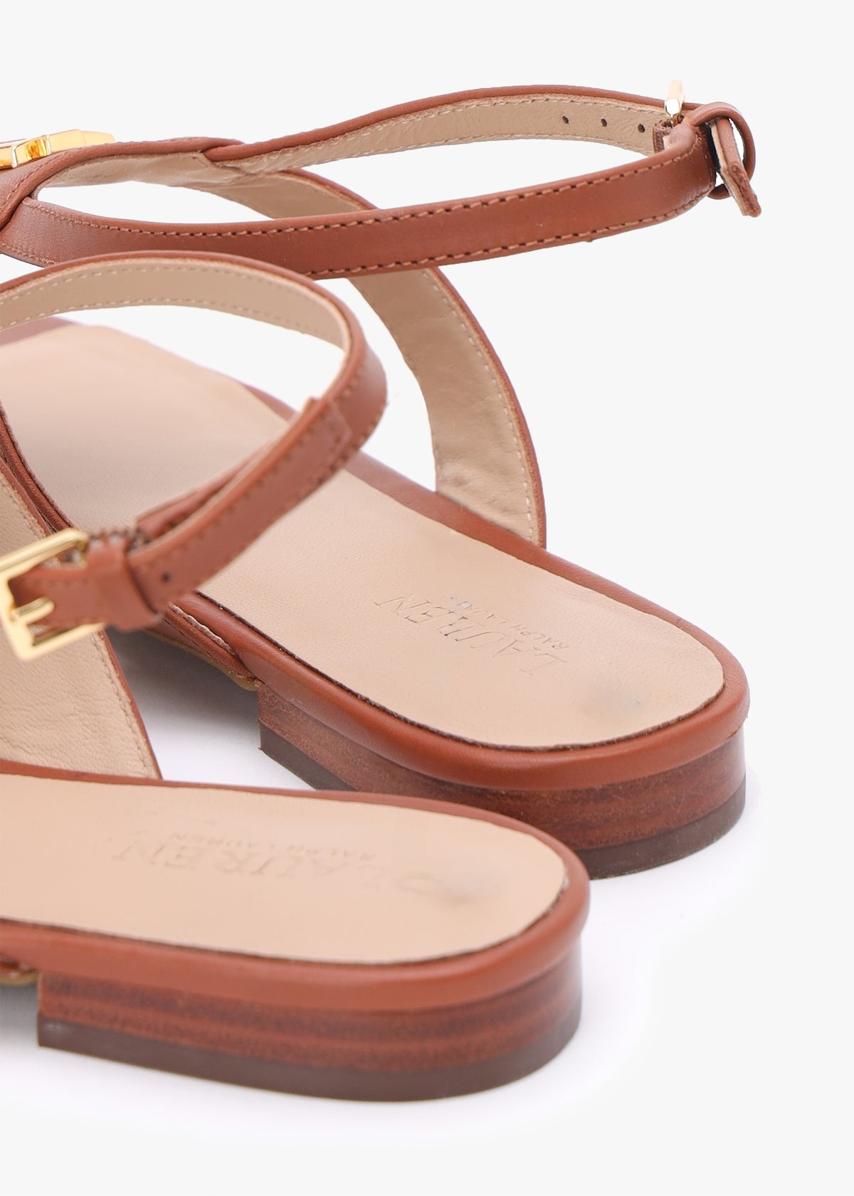 Everley Lauren Tan Calfskin Leather Toe Post Sandals