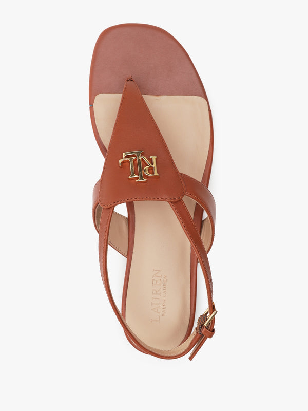 Everley Lauren Tan Calfskin Leather Toe Post Sandals