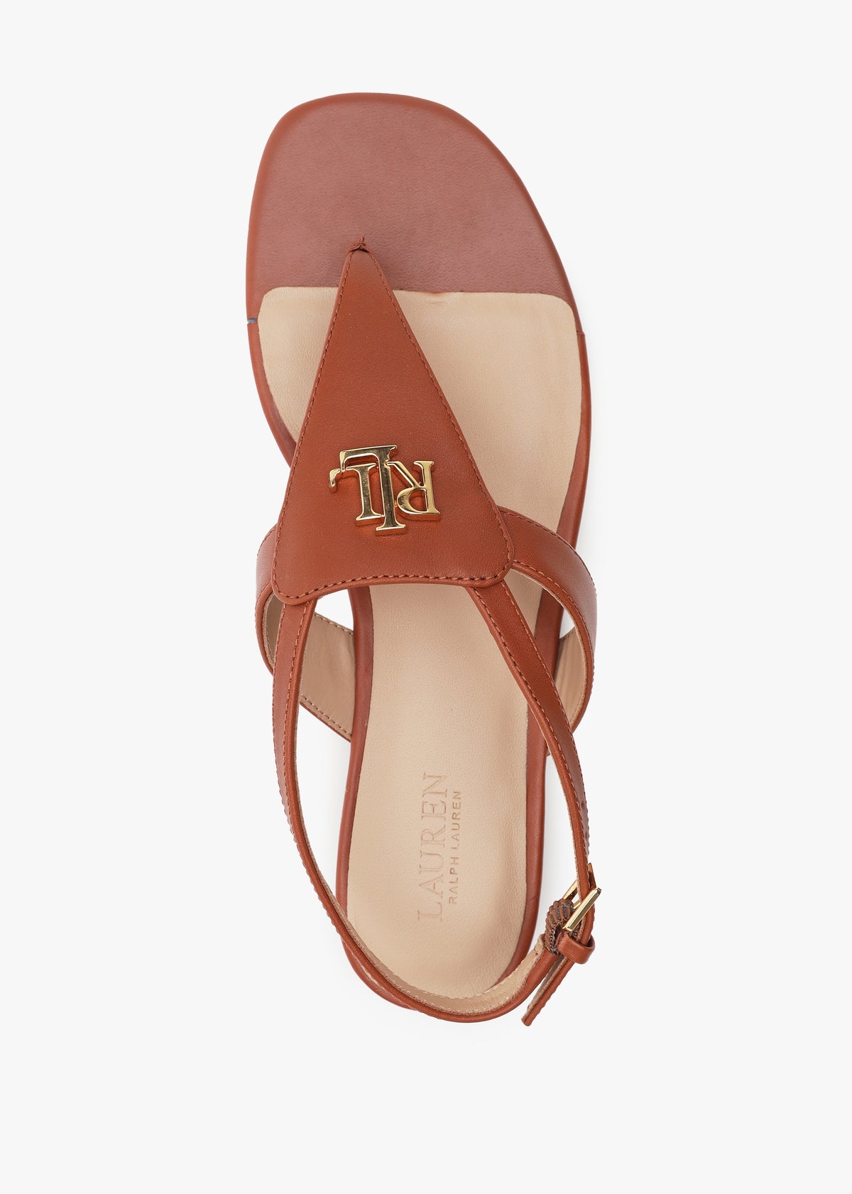 Everley Lauren Tan Calfskin Leather Toe Post Sandals