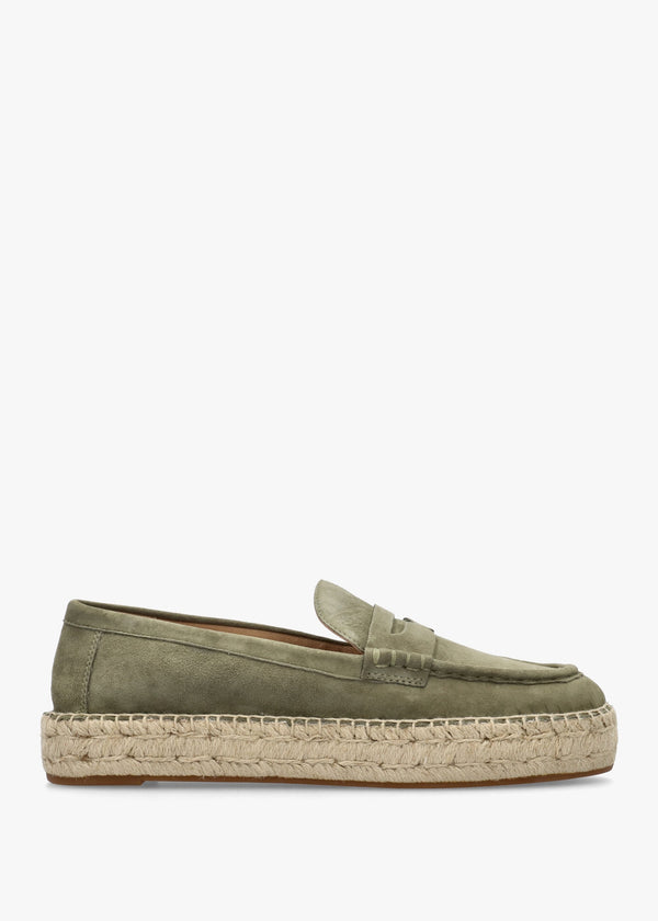 Luize Green Suede Espadrille Loafers