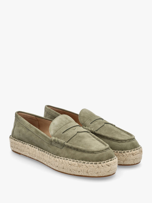 Luize Green Suede Espadrille Loafers