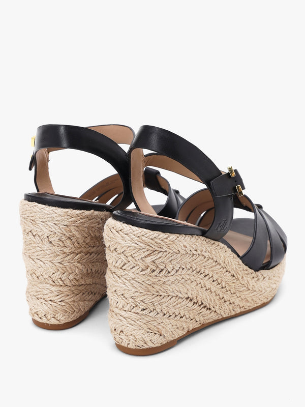 Soffia Black Calfskin Leather Wedge Espadrille Sandals