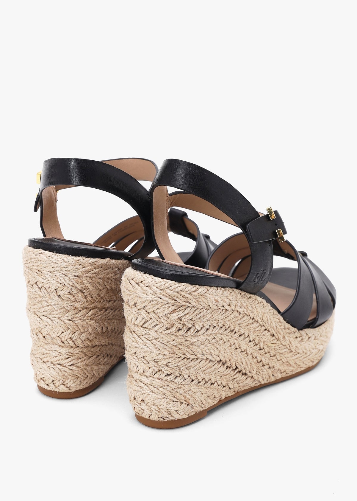 Soffia Black Calfskin Leather Wedge Espadrille Sandals