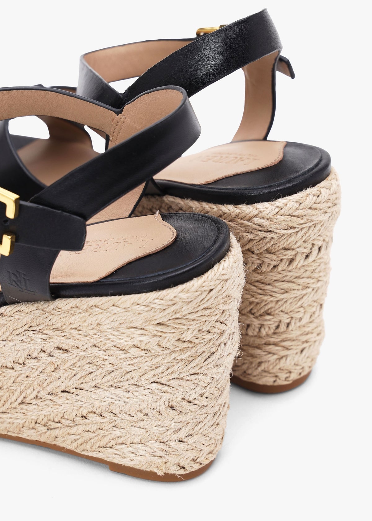 Soffia Black Calfskin Leather Wedge Espadrille Sandals