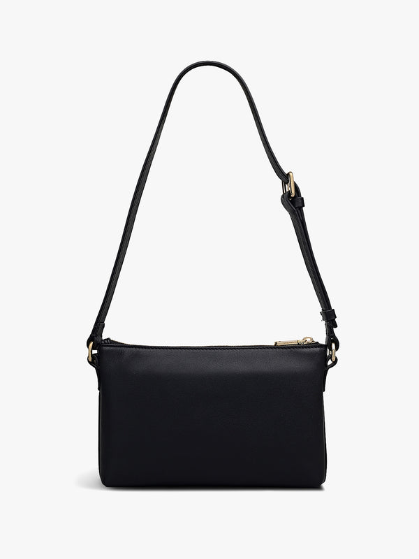 Mini Pockets Top Zip EW Black Leather Shoulder Bag