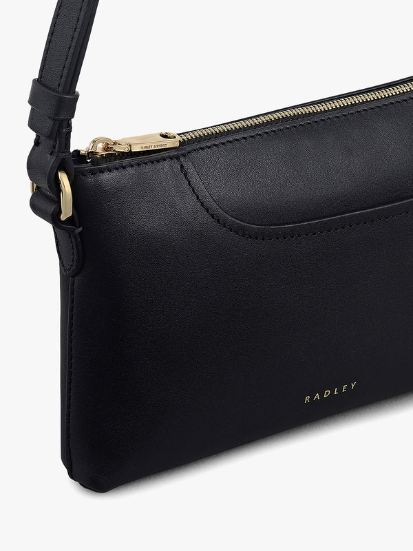 Mini Pockets Top Zip EW Black Leather Shoulder Bag
