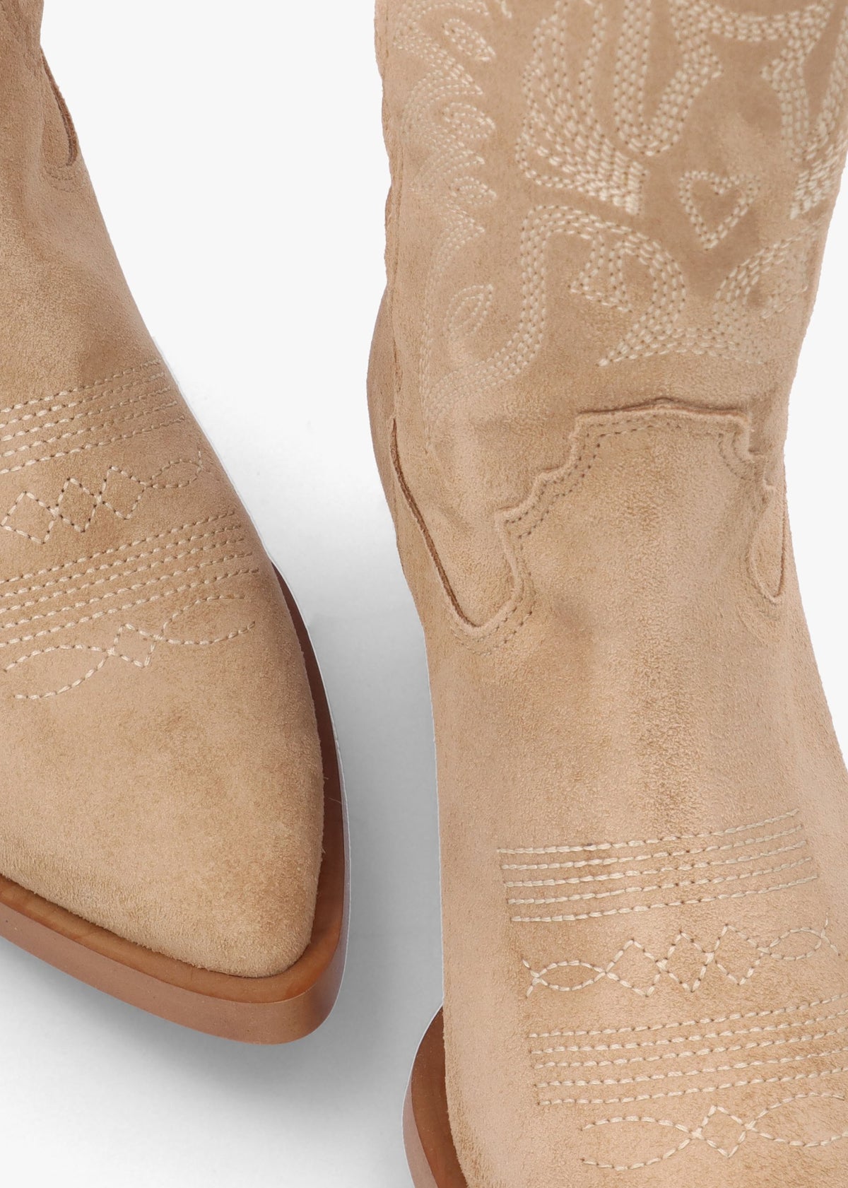Page Beige Suede Western Stacked Heel Calf Boots