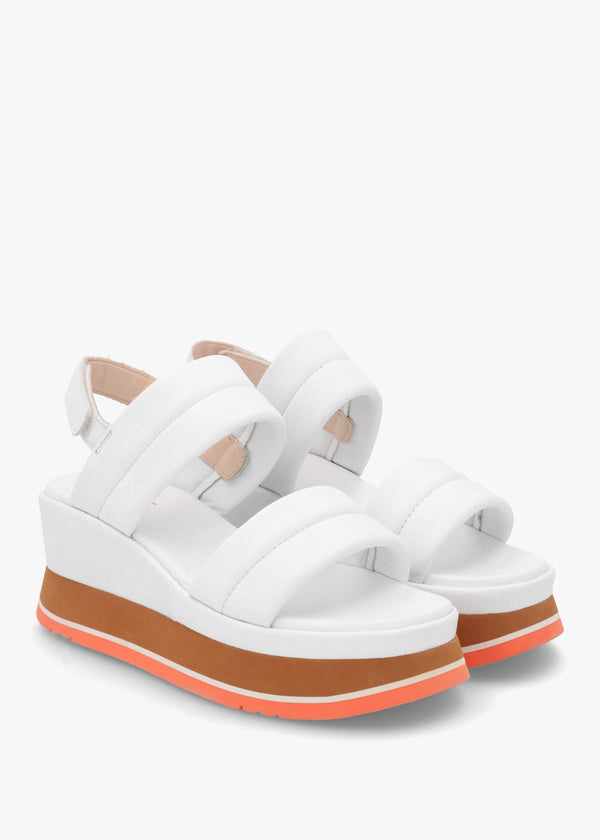Omaha White Leather Chunky Flatform Sandals