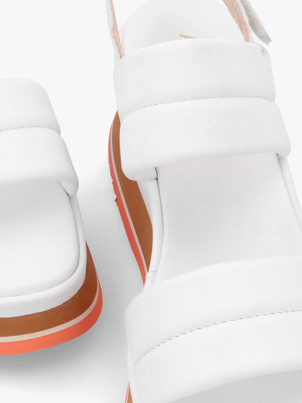 Omaha White Leather Chunky Flatform Sandals