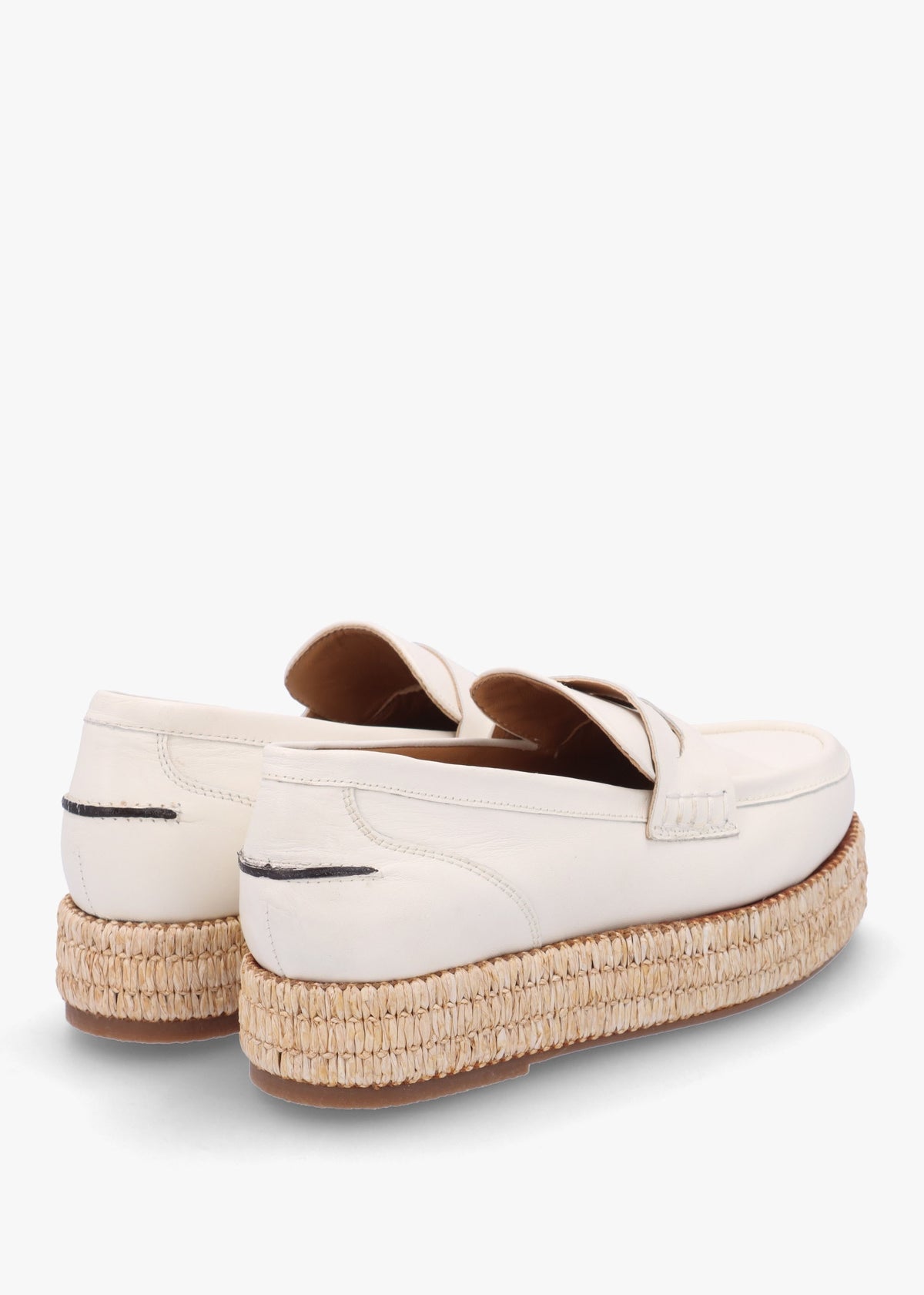 Campion White Leather Raffia Trim Loafers