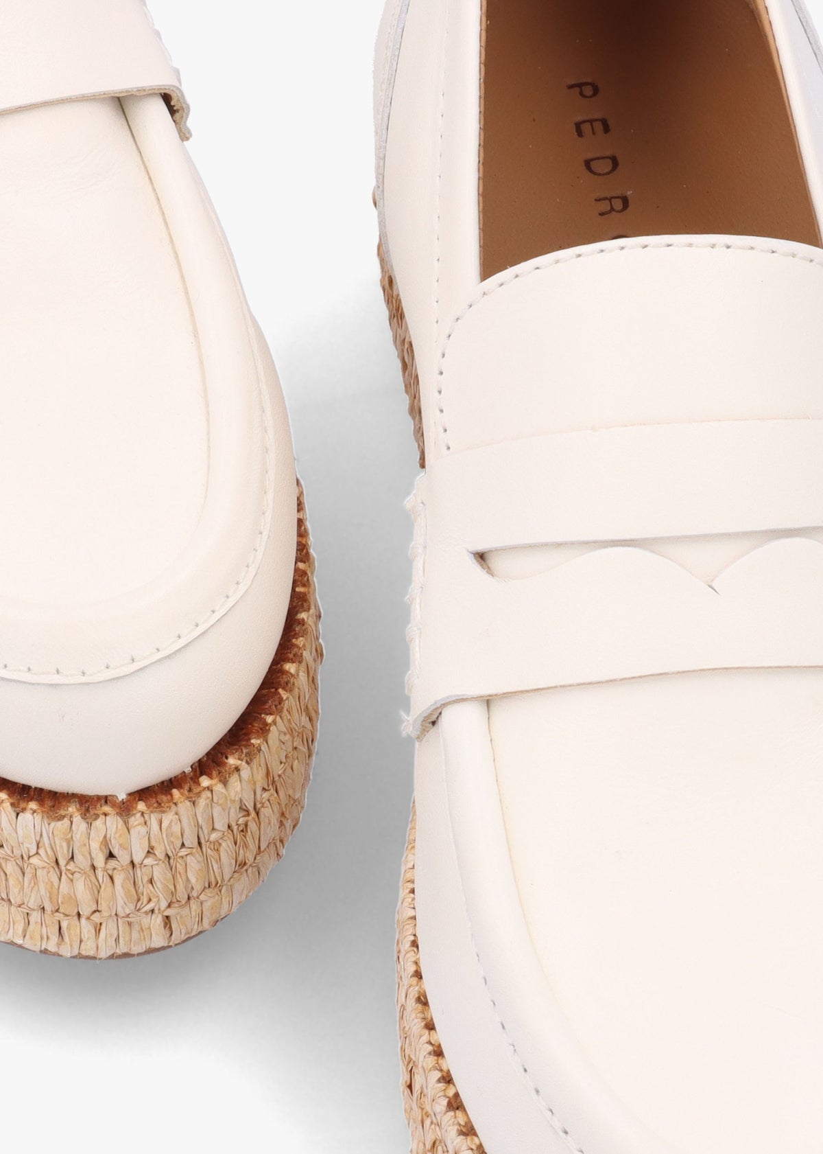 Campion White Leather Raffia Trim Loafers