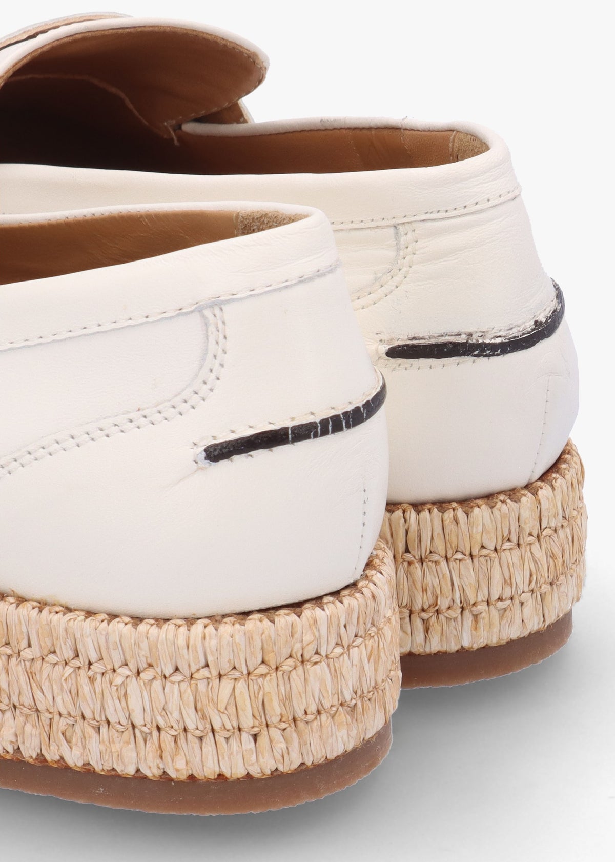 Campion White Leather Raffia Trim Loafers