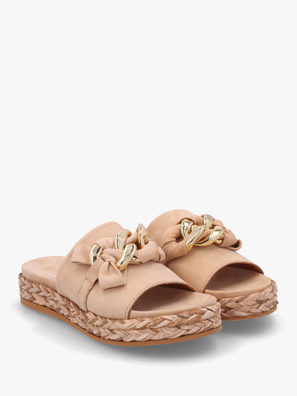 Nashville Beige Suede Chain Trim Flat Mules