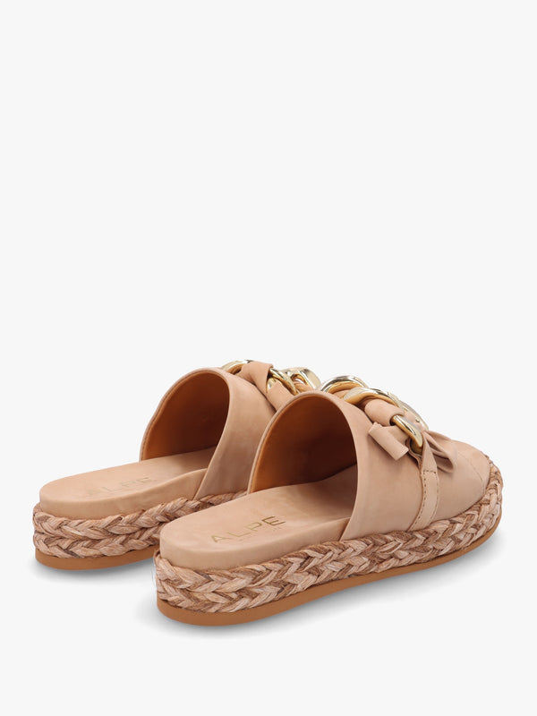 Nashville Beige Suede Chain Trim Flat Mules
