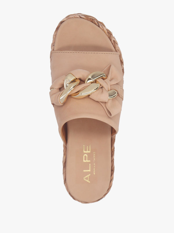 Nashville Beige Suede Chain Trim Flat Mules