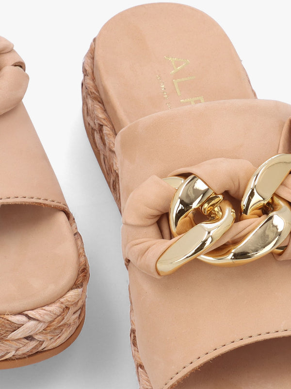 Nashville Beige Suede Chain Trim Flat Mules