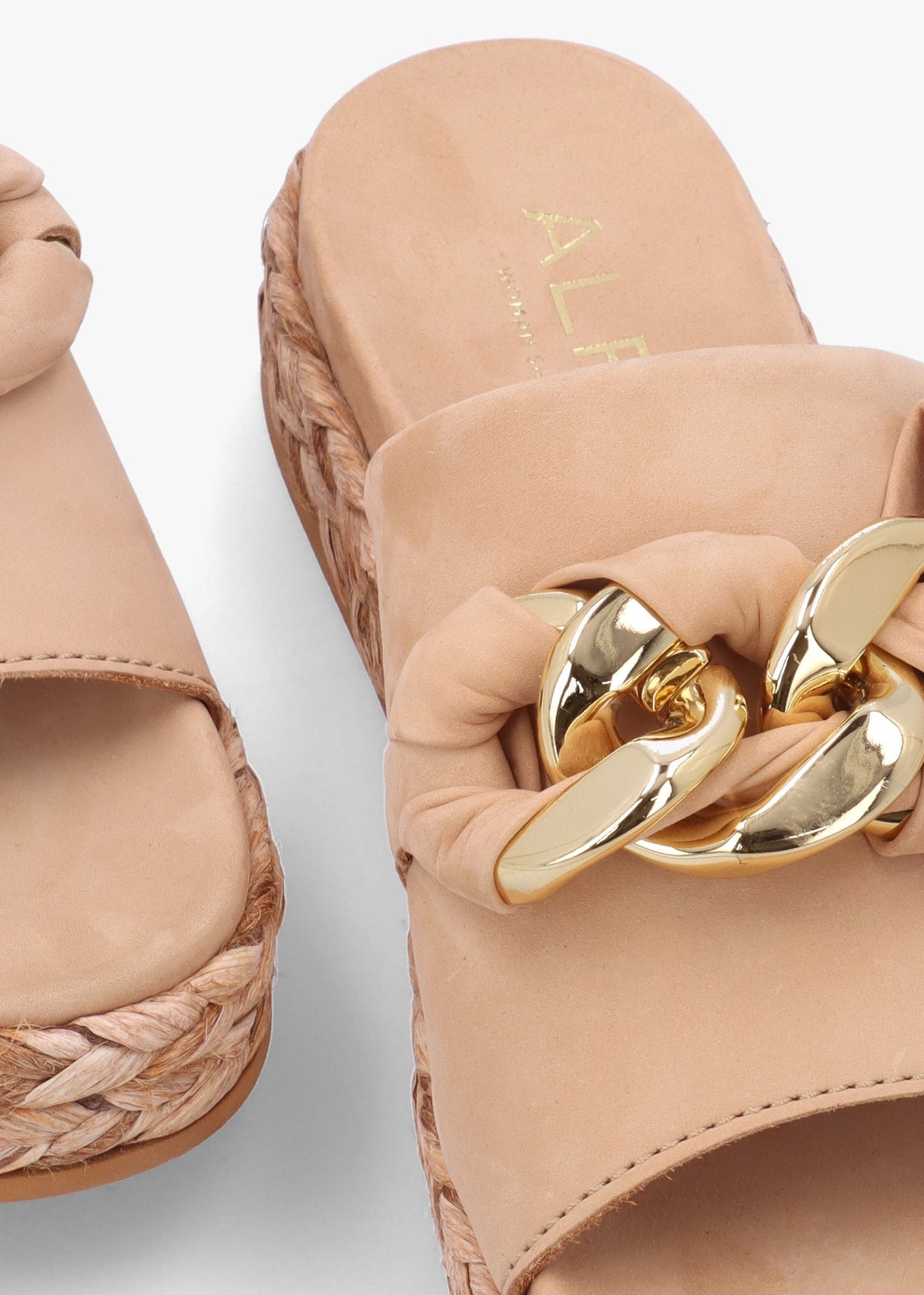 Nashville Beige Suede Chain Trim Flat Mules