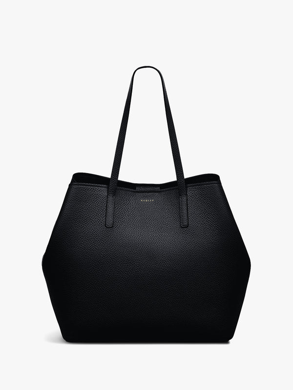 Large Dukes Place Open Top Black Leather Tote Bag